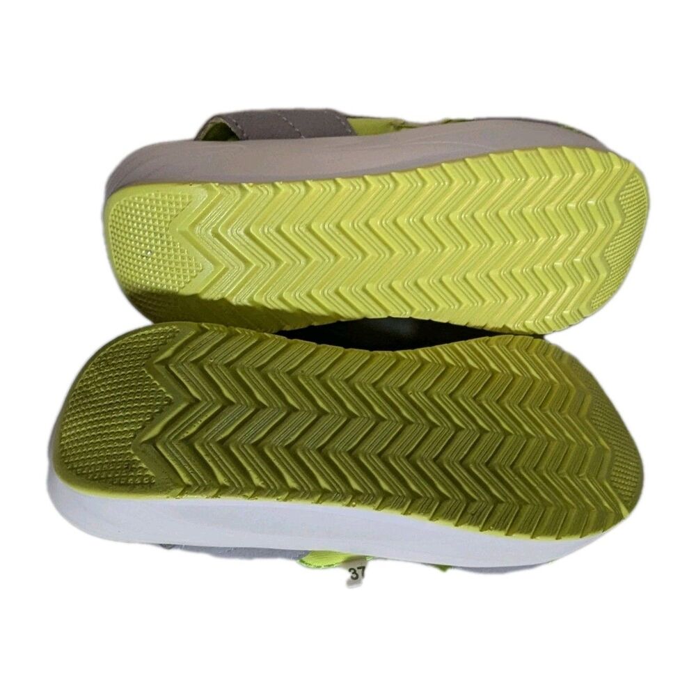 Neon Green Grey Mesh Platform Sneaker Sandals Chunky Wedge Slingback Size 6.5 - Picture 9 of 11